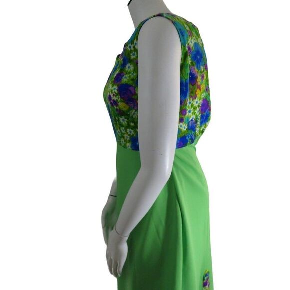 Vintage Melwine of Miami M Maxi Dress Green Purple Teal Floral Mod - Picture 6 of 11
